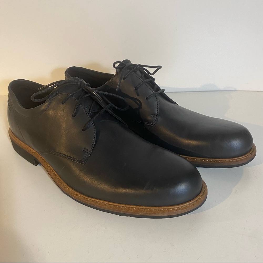 Ecco Kenton Black Leather Plain Toe Tie Oxfords 
Size 13